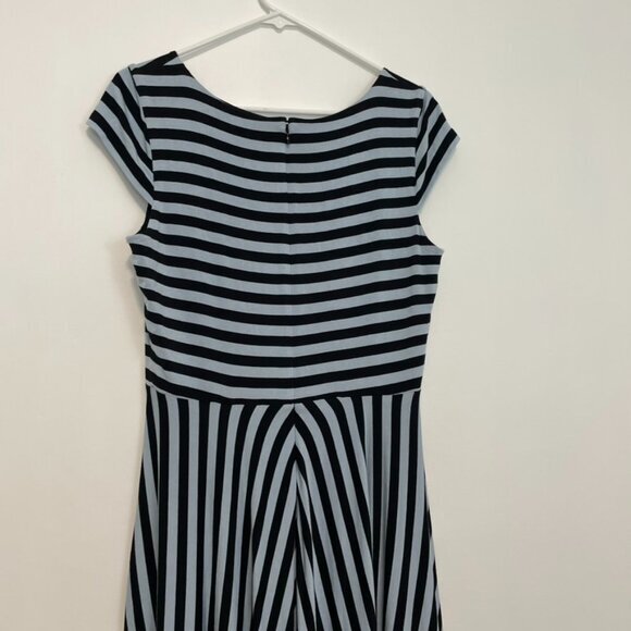 ANN TAYLOR LOFT Striped Cap Sleeve Dress Blue Navy Blue Knee / Midi Fit & Flare - Picture 12 of 14